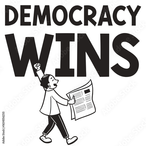 Man celebrates democracy wins headline holding newspaper