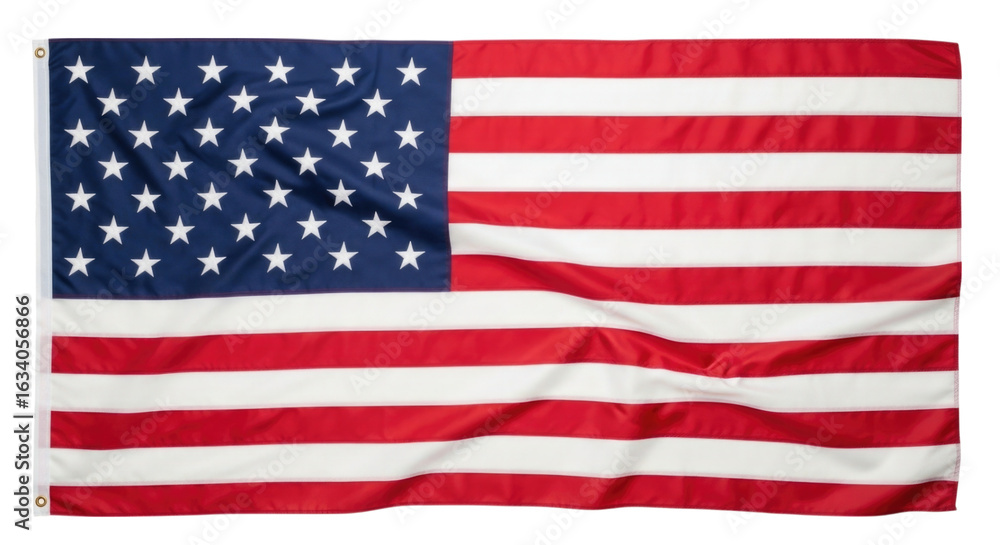 Naklejka premium United States flag waving gently in the wind cutout isolated on transparent bg, png