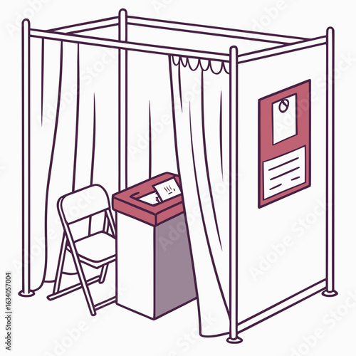 Voting booth with chair and ballot box illustration