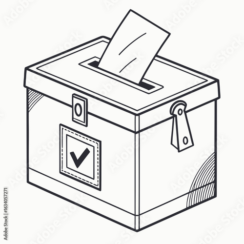 Black and white illustration of a ballot box with a vote inside