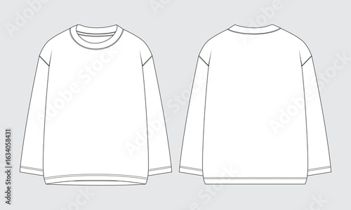 Long sleeve t shirt technical drawing fashion flat sketch vector illustration template 