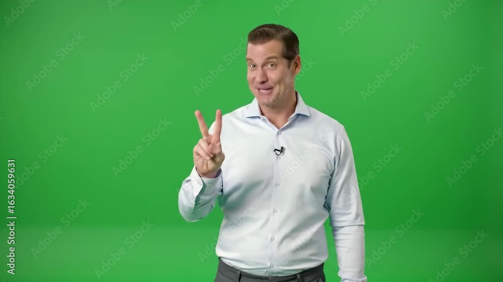 Man in light blue shirt against green screen Man in light blue shirt against green screen