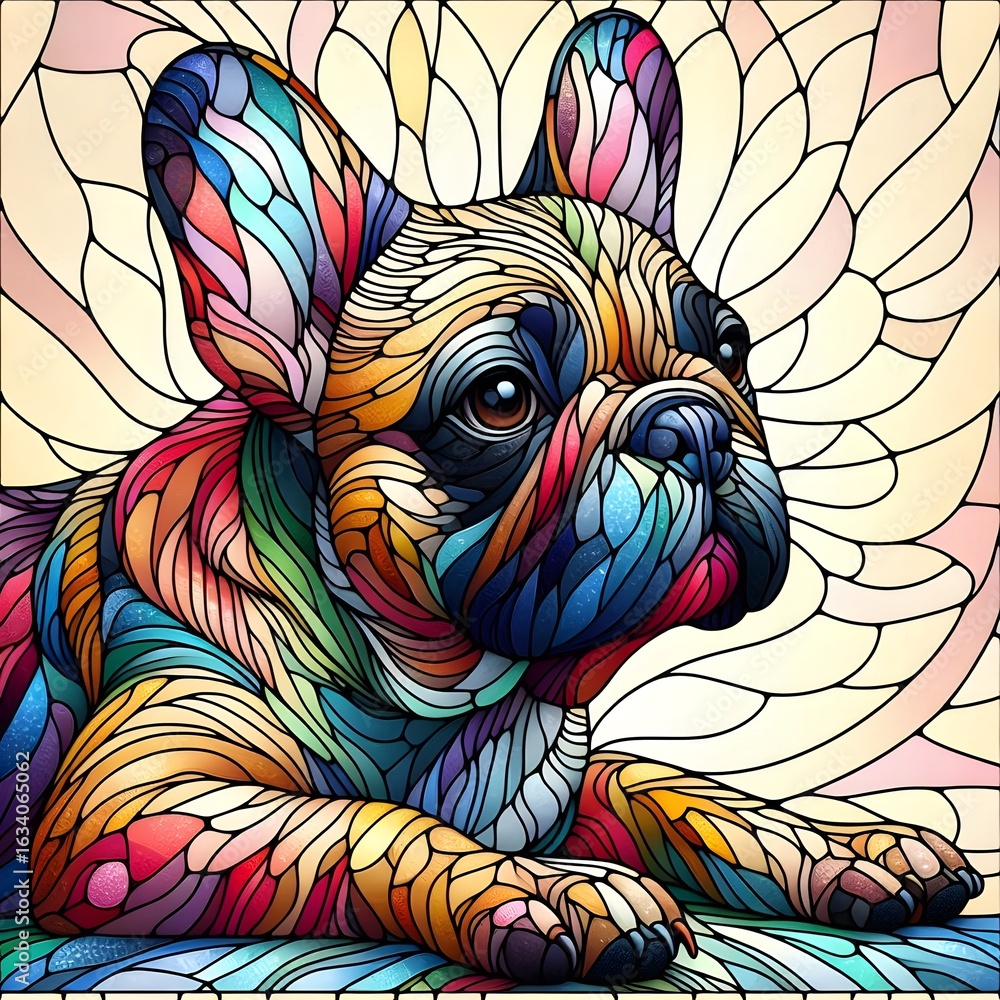 Naklejka premium 프렌치 불도그, 스테인드 글라스 기법 일러스트, jpeg (French Bulldog , Stained Glass Techniques Design Illustration, jpeg)