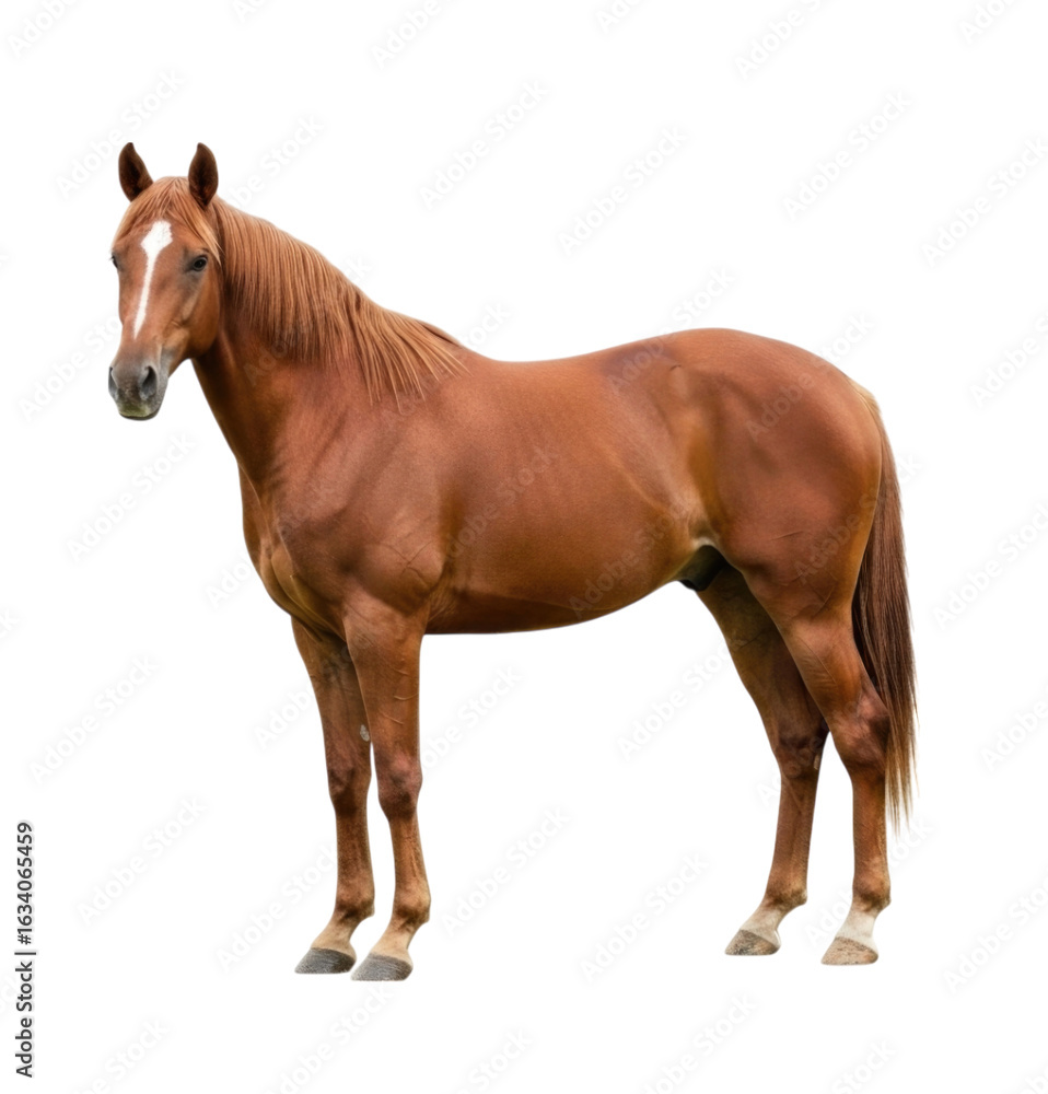 Obraz premium Brown horse standing gracefully on a transparent background, cutout isolated on transparent bg, png