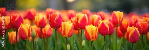 Vibrant tulips bursting forth in a profusion of color, signifying the renewal and energy of springtime A breathtaking display of nature's artistry , meadow, renewal