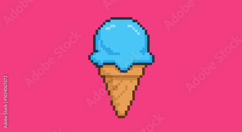 Pixel Art Ice Cream Vector – Flat Design Solid Color Illustration in Retro 8-Bit Style