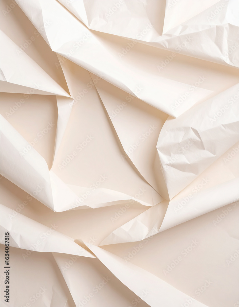 Obraz premium Crumpled paper with subtle fold lines, cream beige tone
