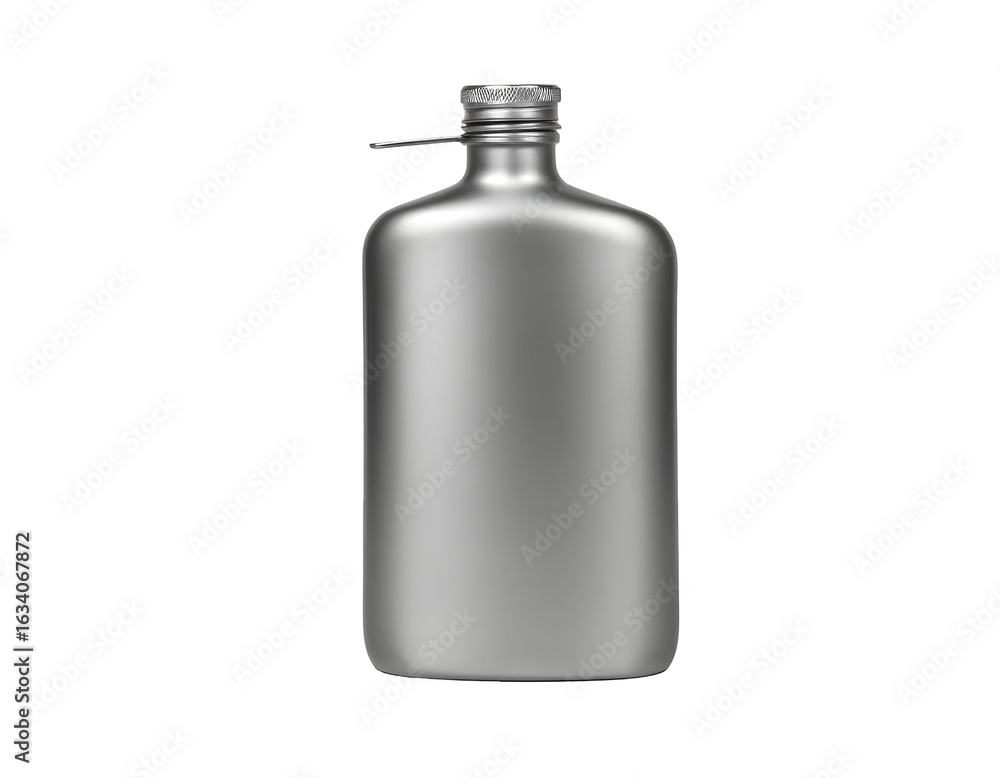 Silver Bottle with Metal Cap on Transparent Background Silver Bottle with Metal Cap on Transparent Background