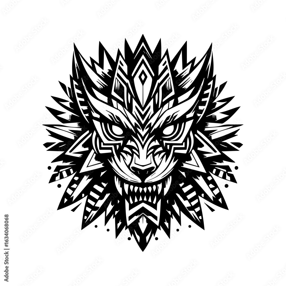 Obraz premium Tribal lion head mask with sharp geometric mane