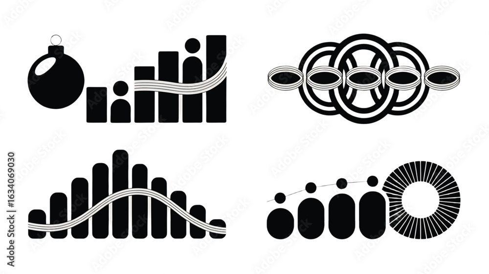 Obraz premium Abstract Black and White Geometric Designs Set Perfect for Modern Graphics and Creative Projects Compilation