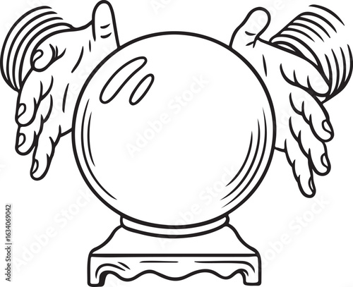 crystal ball for fortune telling and psychic hands engraving style vector
