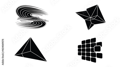 Abstract Black and White Geometric Shapes Illustration Collection Modern Design Elements Artistic Composition Creative Graphic Set Minimalist Art Digital Rendering