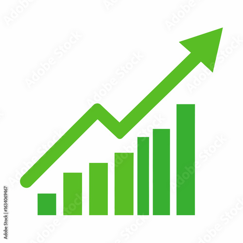 Green upward trend graph, showing growth and increasing values.