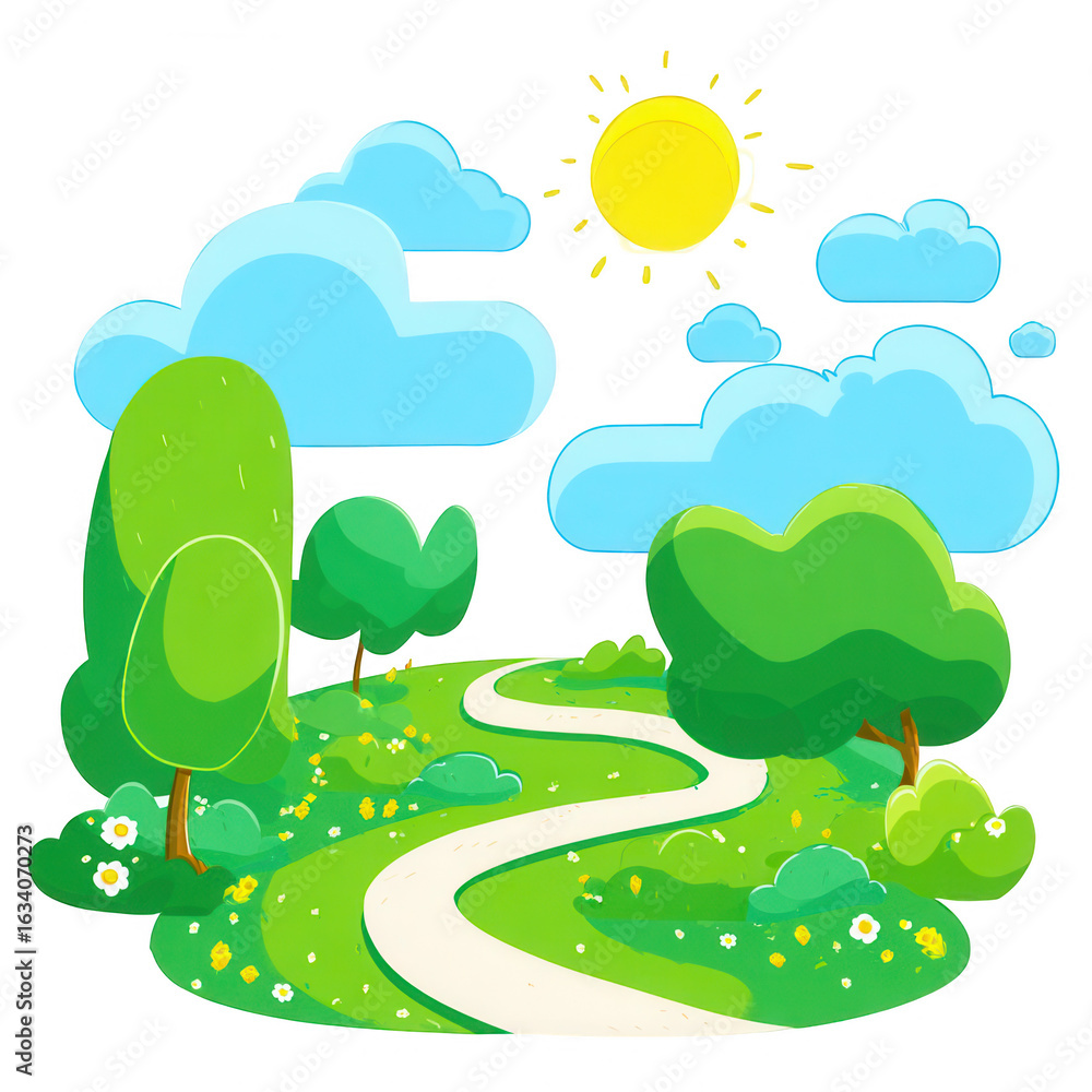 Obraz premium cartoon path in the park, simple flat vector illustration, png, transparent