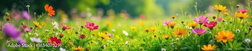 Vibrant close-up of a lush, flowering meadow bursting with wildflowers and diverse foliage  Perfect for nature, botany, and environmental projects , meadow,  outdoor,  petals