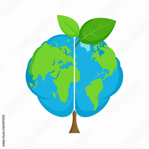A stylized illustration of the Earth shaped like a tree, promoting environmental awareness.