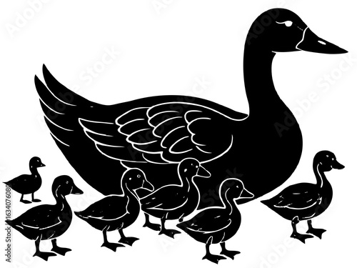 Duck with Ducklings Silhouette