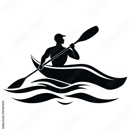 Kayaker paddling through water silhouette