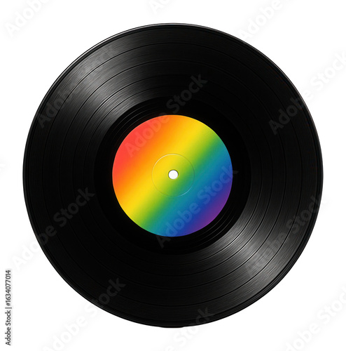 Wallpaper Mural Black vinyl record with a vibrant rainbow-colored label in the center on transparent background. Torontodigital.ca