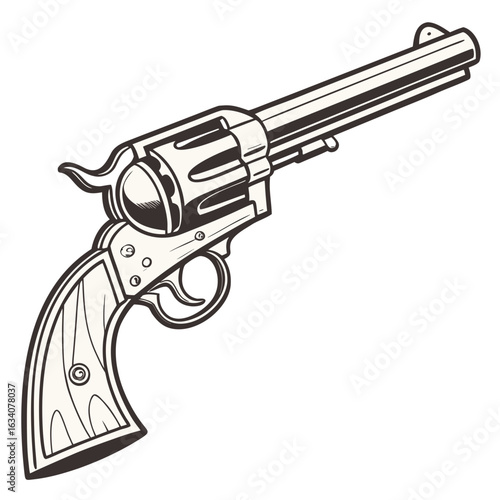 Six-Shooter Gun Vector | Generative AI Linocut Silhouette Design