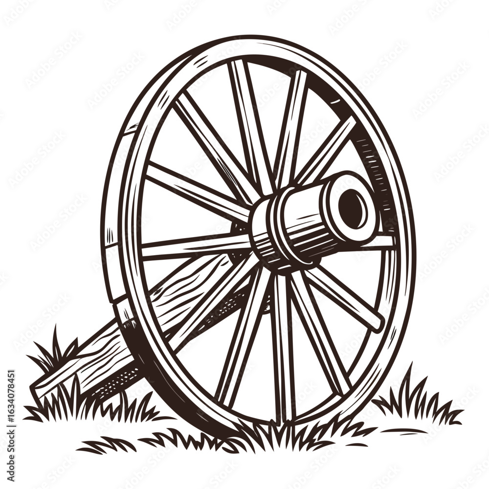 Fototapeta premium Wagon Wheel Vector Art | Generative AI & Linocut Silhouette Design
