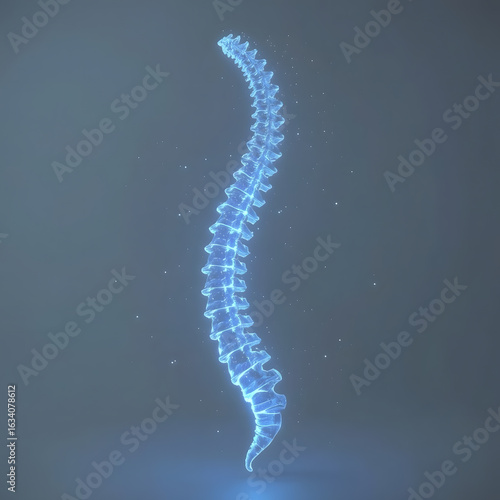 blue spine hologram, gray background