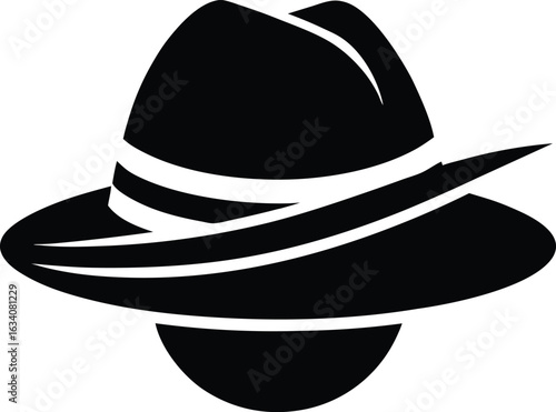 A black hat displayed prominently against a vector plain white background