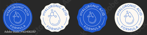 Hyaluronic Acid Stamps. Skincare Formula Ingredient. Vector Design Badges.
