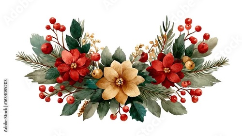 Christmas Floral Wreath Watercolor.