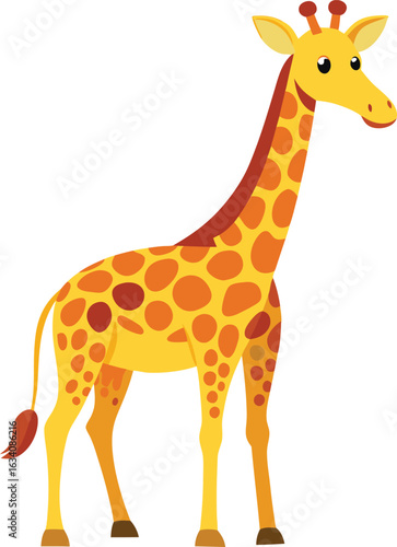 A black giraffe silhouette stands prominently on a white background