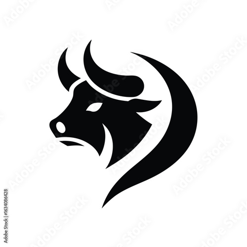 Bull head logo design. Abstract stylized cow or bull head horns silhouette icon. Premium logo for steak house. Taurus symbol. Black vector illustration Design.