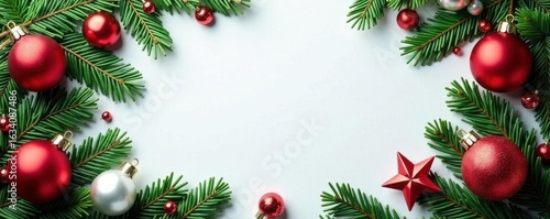 Wallpaper Mural Elegant Christmas frame of red, green, & white baubles, pine branches , merry, holiday Torontodigital.ca