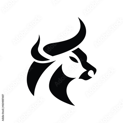Bull head logo design. Abstract stylized cow or bull head horns silhouette icon. Premium logo for steak house. Taurus symbol. Black vector illustration Design.