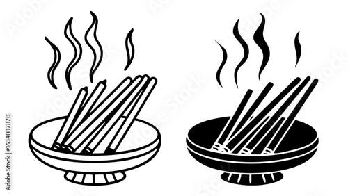 Incense Stick Icons in Outline and Solid Black Vector Style