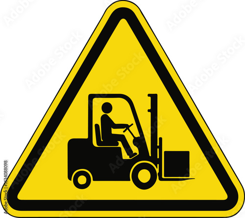 Forklift truck warning sign with text