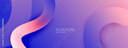 Abstract fluid shapes blend purple, pink, blue hues. Modern design creates dynamic visual flow. Minimalist aesthetic suits backgrounds.