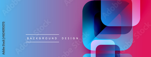 Abstract gradient background. Overlapping shapes create modern design. Blue, purple, pink hues dominate composition. Minimalist aesthetic.