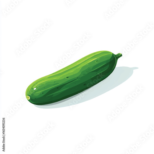Fresh Green Cucumber Isolated on White Background Minimalist Style Illustration for Healthy Eating and Vegetarian Diets
