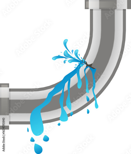 Water leaking and spraying from a damaged metal pipe, creating a plumbing emergency that demands immediate repair to avoid significant damage and costly repairs