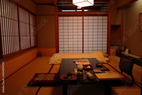 traditional Japanese onsen resort interior 