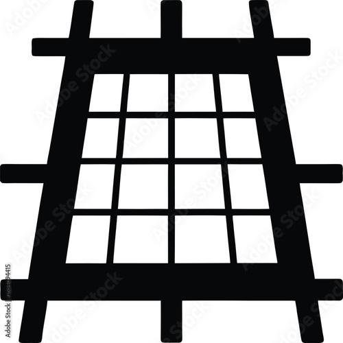 A monochrome depiction of a square window frame, emphasizing its clean lines and structure