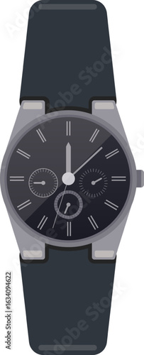 Elegant wristwatch with roman numerals marking time, featuring a black dial and dark leather strap, offering a stylish and sophisticated accessory for timekeeping