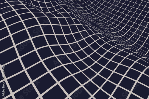 A wavy grid pattern with white lines on a dark blue background creating an abstract three dimensional effect