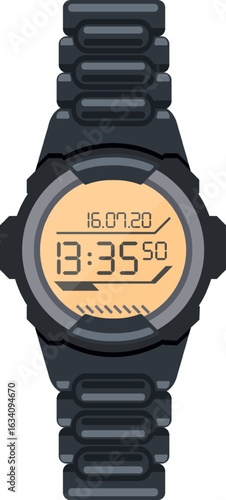 Modern digital watch showing the time and date on its display, featuring a durable black wristband, ideal for active individuals seeking both functionality and style