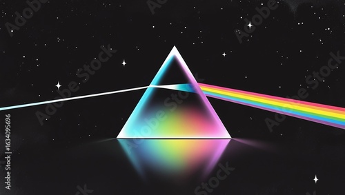 Light Dispersion Through Triangular Prism on a Starry Background Creating Rainbow