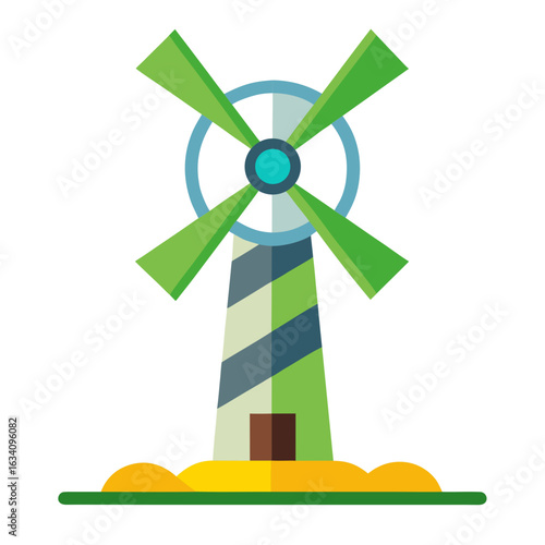 Green energy windmill generating renewable power isolated on white background