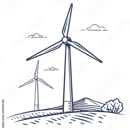 Renewable energy with windmill turbines isolated on white background