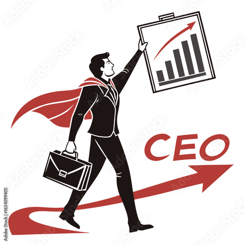 Illustration of a ceo with a cape holding a chart isolated on white background