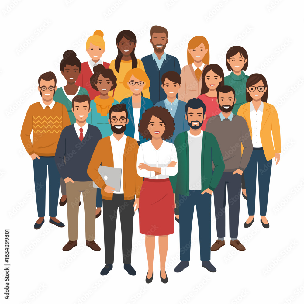 Obraz premium Multicultural Business Team Standing Flat Vector Illustration