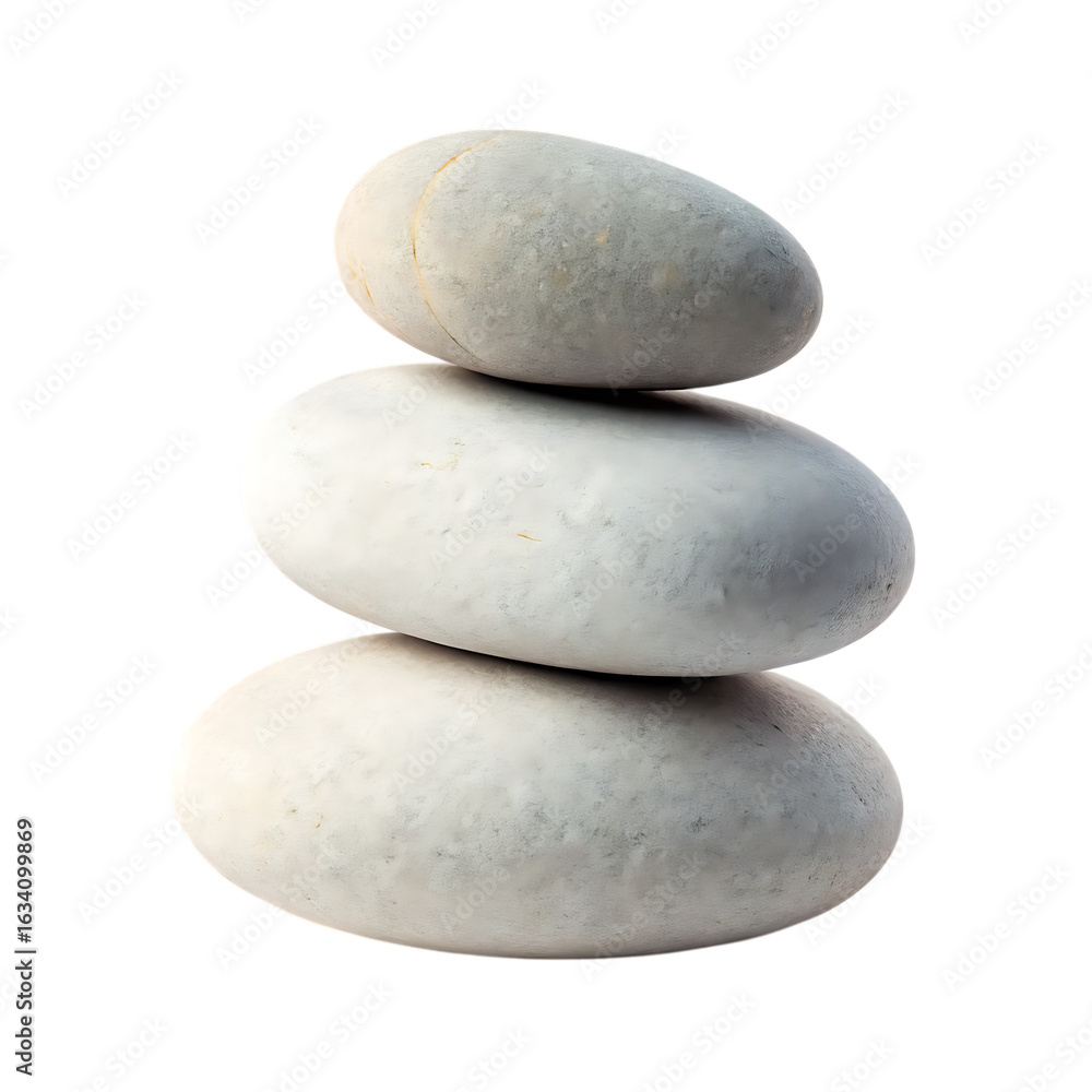 Fototapeta premium Three smooth white stones stacked balanced isolated on transparent background
